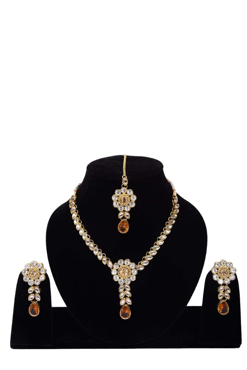 Infy Fashion Kundan Style Bridal Necklace Set with Earrings & Maang Tikka – Traditional Jewelry for Wedding, Engagement & Festive Outfits